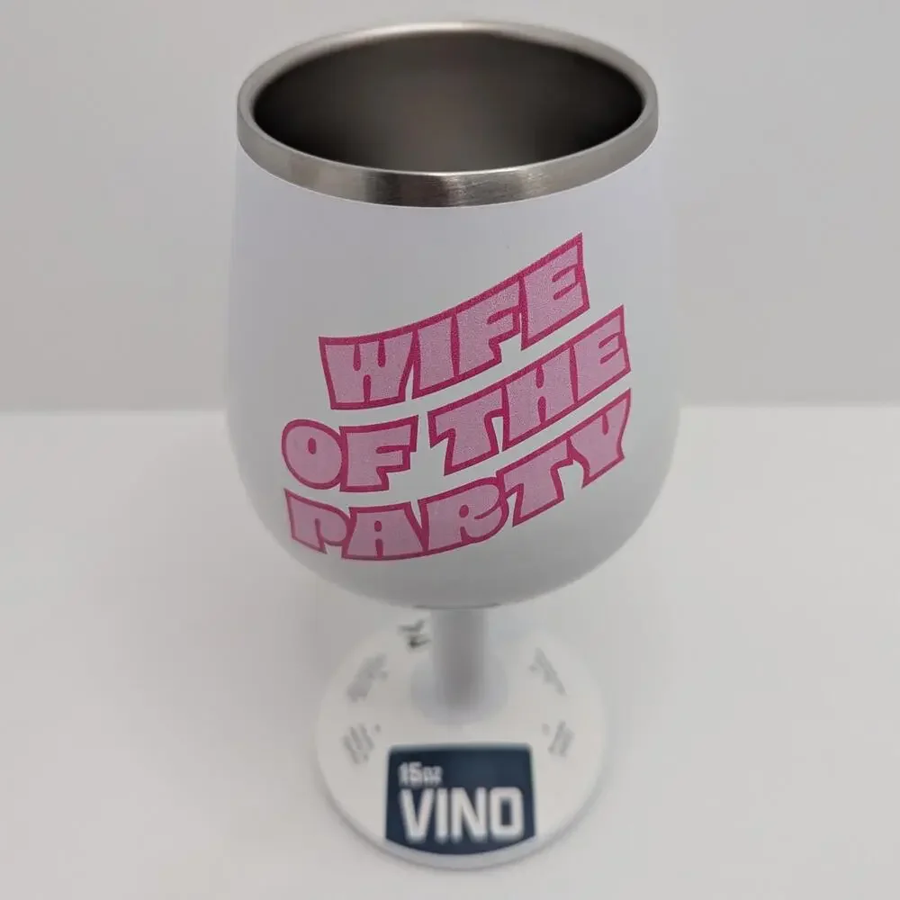 ORCA Vino White Wife Of The Party 15oz Insulated Stainless Steel Wine Cup w/ Lid